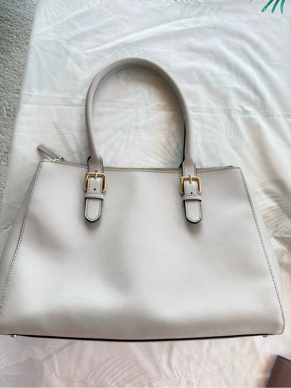 Kate Spade New York Saffiano Leather Structured Satchel Light Gray Gold Hardware